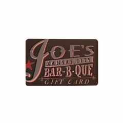 A Joe's Kansas City Bar-B-Que gift card with the restaurant's name and branding in red and white colors.